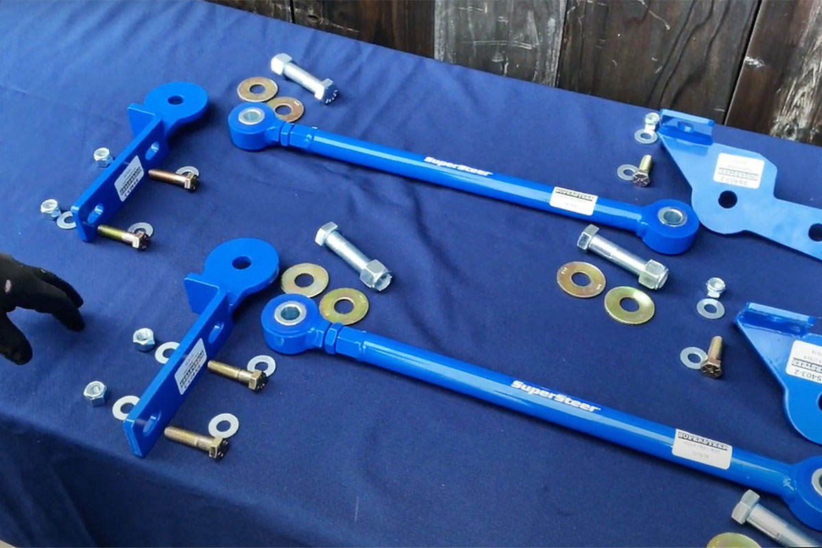 The SuperSteer Radius Rod kit (p/n SS403RR) consists of two radius rods, the front/rear mounting brackets, mounting hardware, and complete instructions. There’s also a YouTube video that details the installation for DIYers.