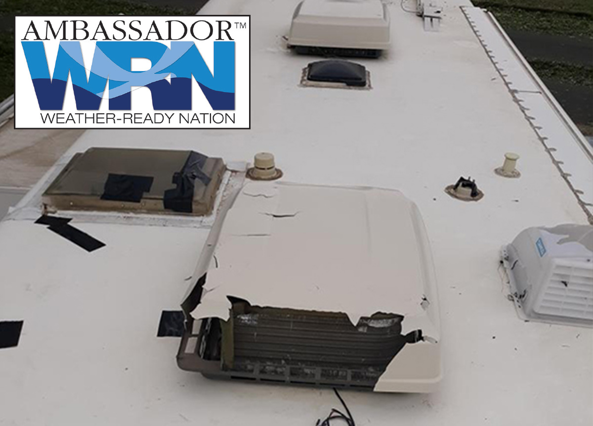 Damage to a motorhome roof after a storm