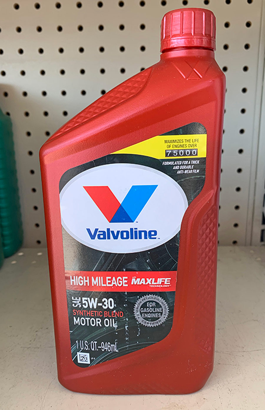 Valvoline 5W-30 grade oil on a shelf