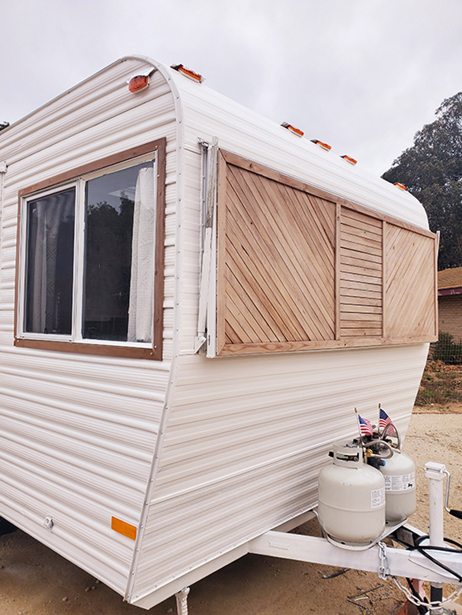 the exterior "after" view of the 1974 Ideal travel trailer