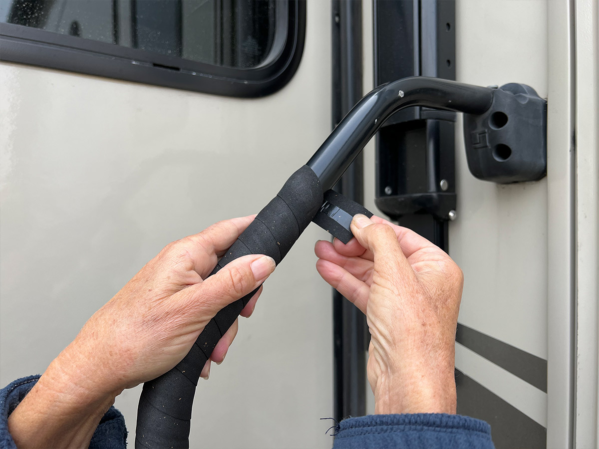 the end of the handlebar tape is reached toward the top of the RV handlebar