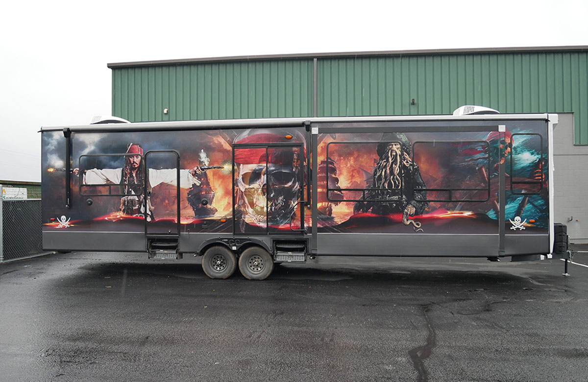 profile view of a Pirates of the Caribbean themed RV