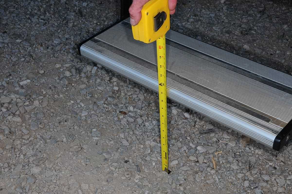 a tape measured it used to determine the length of clearance between the RV's lowest step and the ground