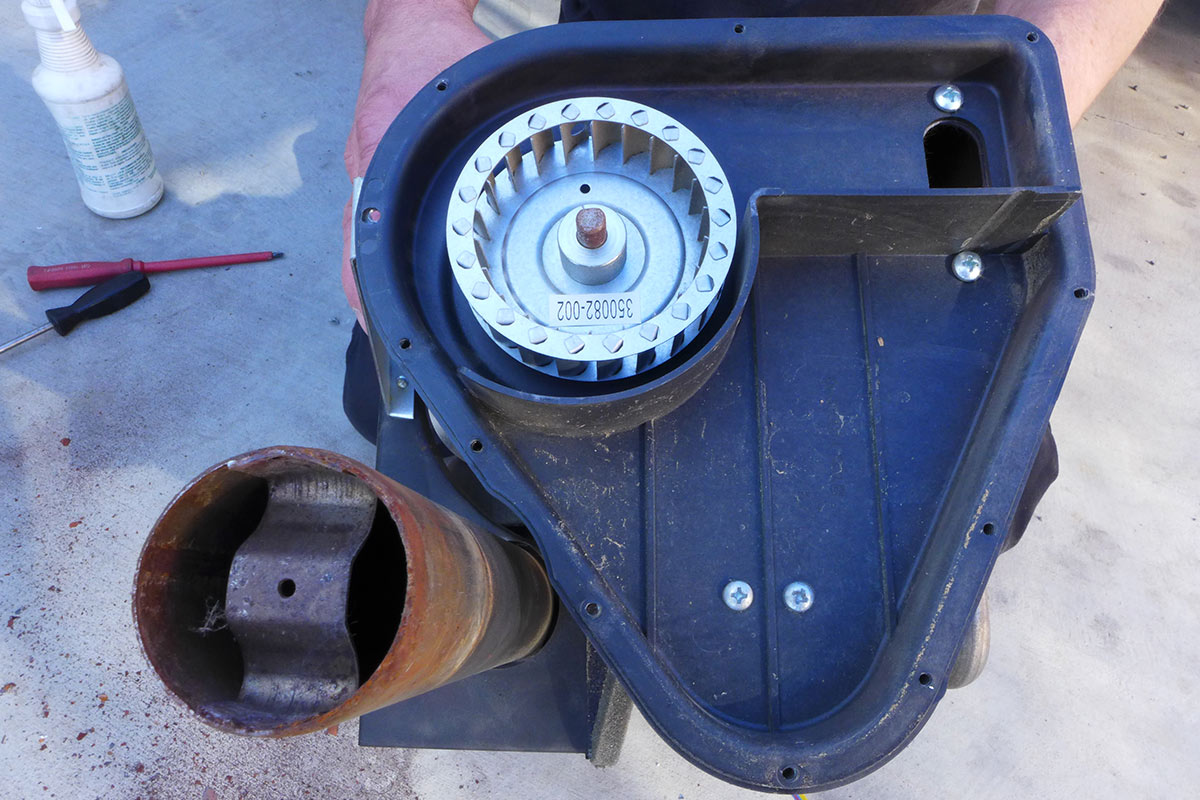 the typical configuration of an intake blower in a Suburban furnace