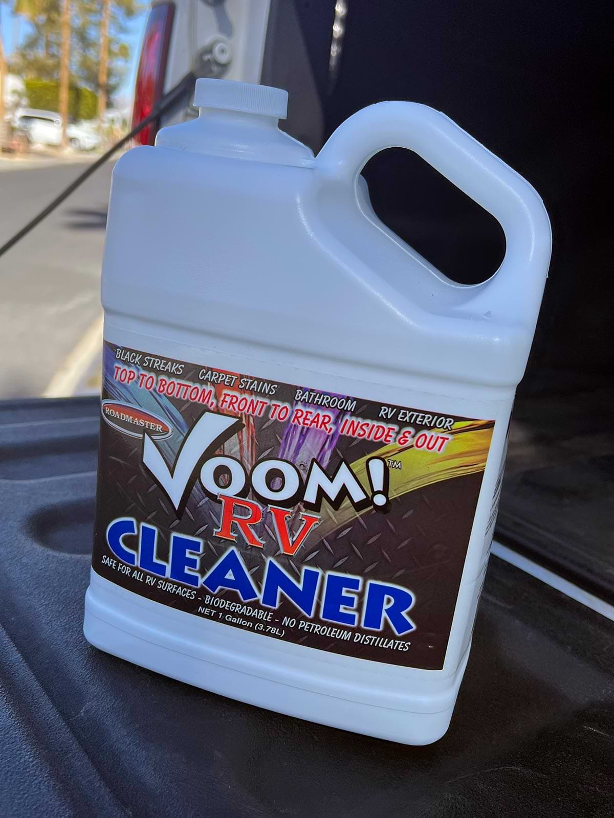 a container of Voom! RV Cleaner from Roadmaster