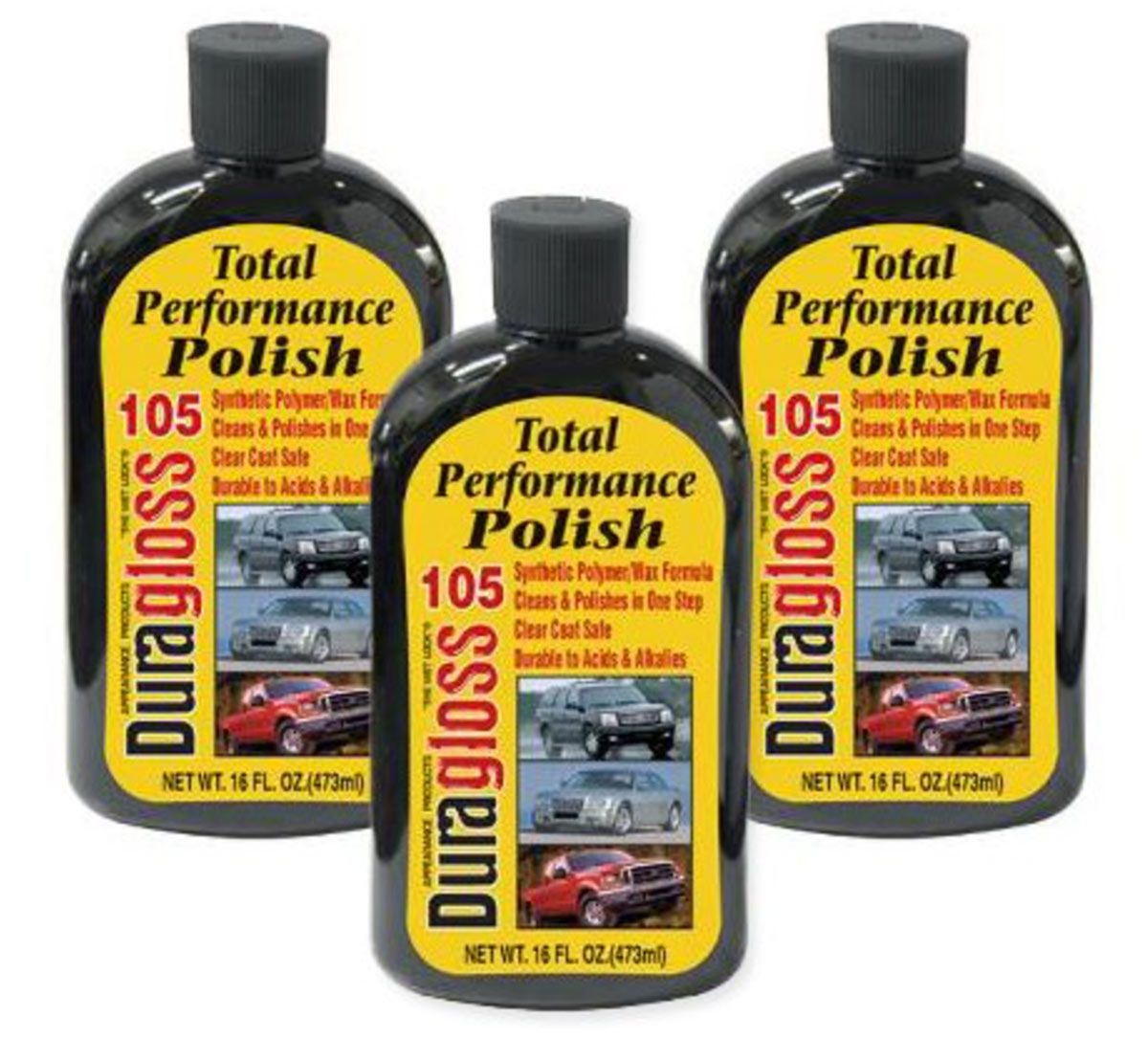 three containers of DuraGloss 105 Total Performance Polish on display
