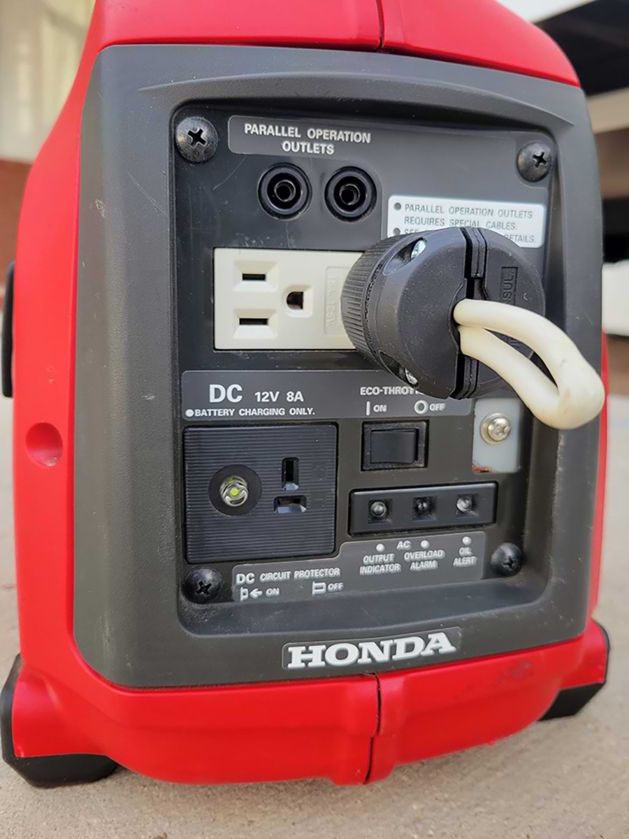 close view of a Honda portable AC generator