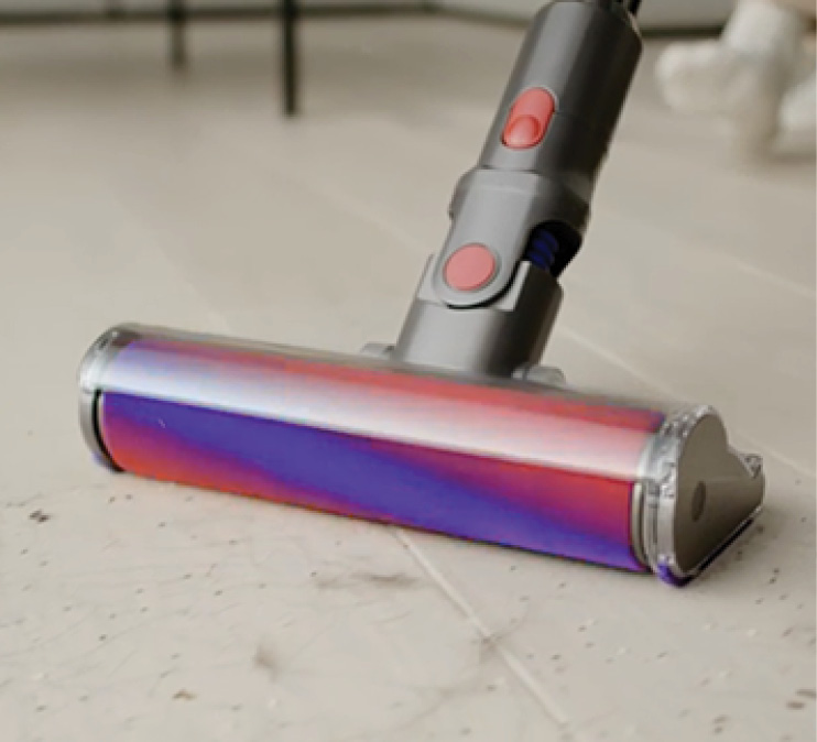 close view of a Dyson V8 vacuum's suction head