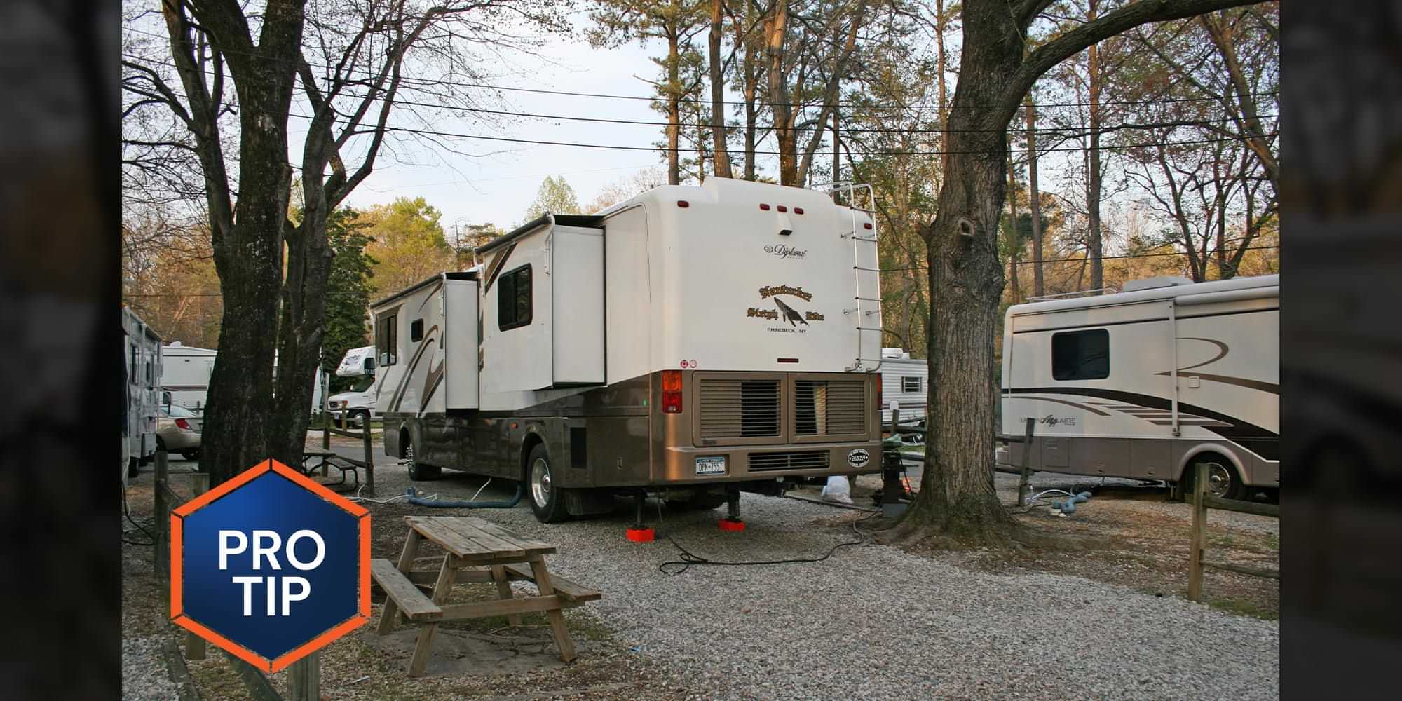 a parked RV with two slideouts