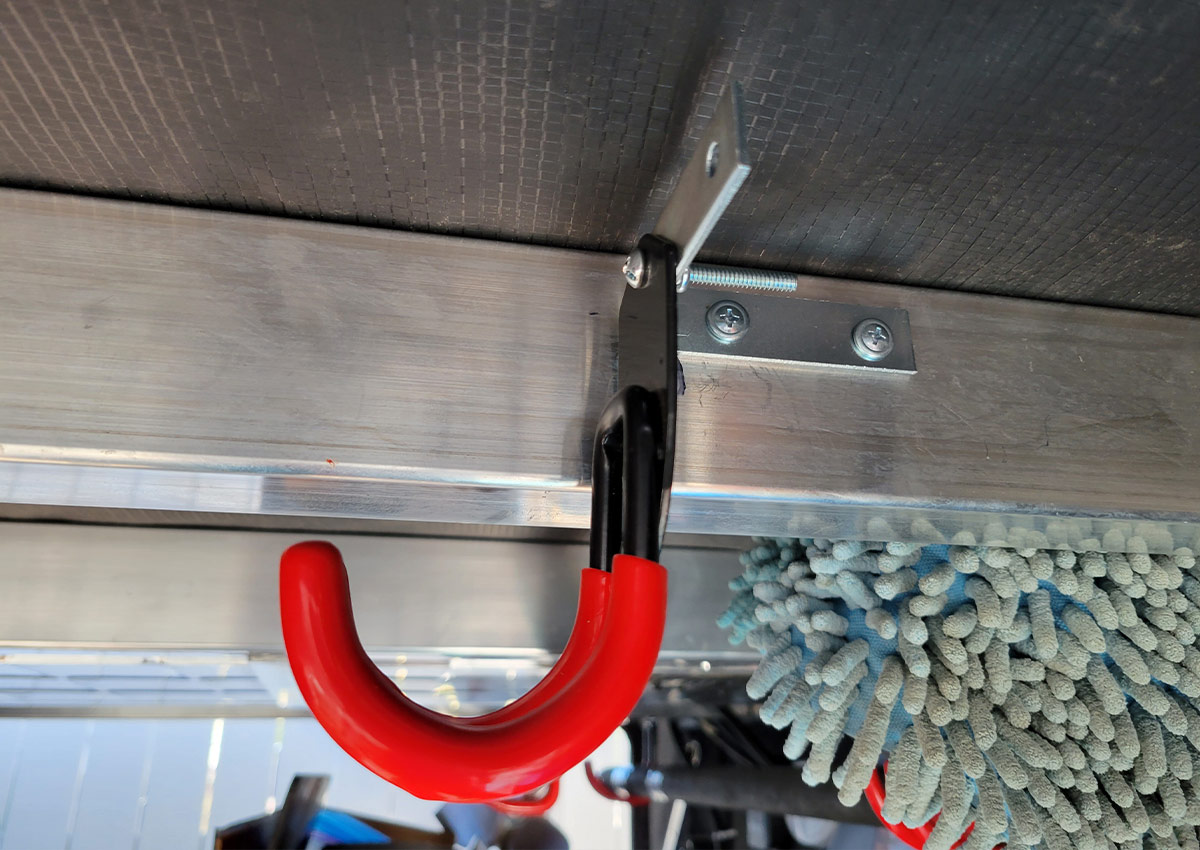 a hook is connected to the rafter with a common L-bracket