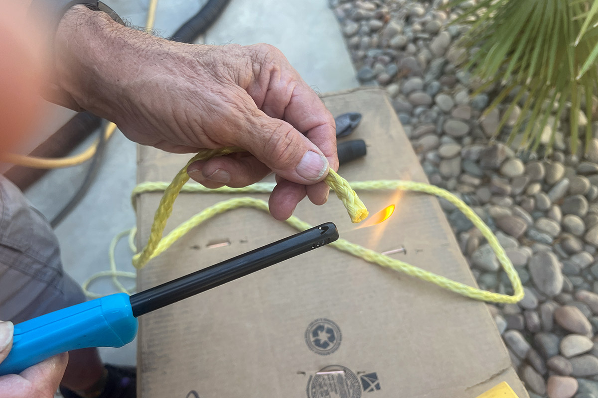 I found some polypropylene rope in my junk box that was cut to size. Burning the ends keeps the rope from unraveling.