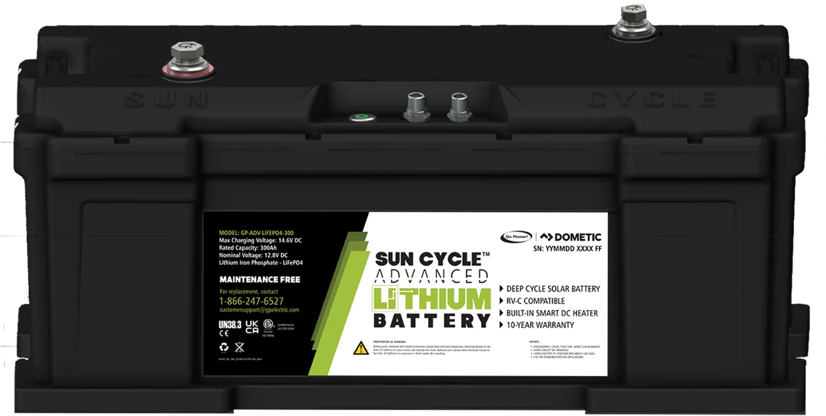 close front view of a 300AH Advanced Lithium Battery from Go Power!