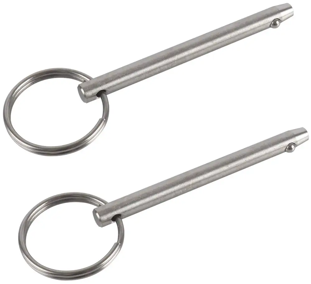 close view of two spring-loaded-ball pins